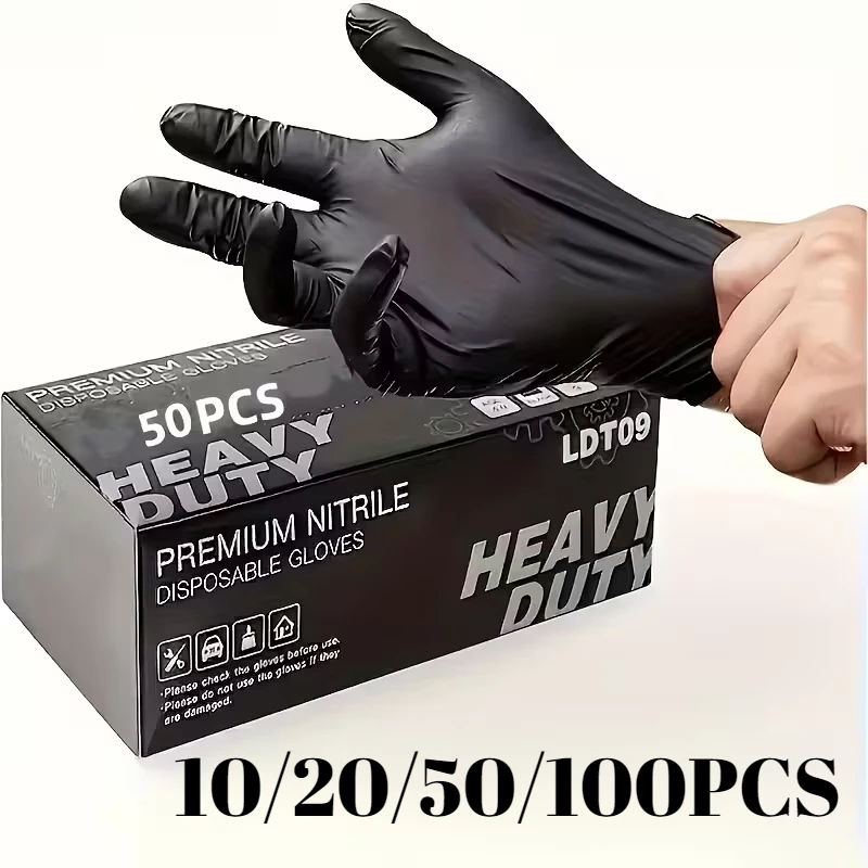 10/20/50/100PCS Disposable Black Nitrile Gloves Stretchable Waterproof Stain Resistant for Kitchen Food Prep Dishwashing