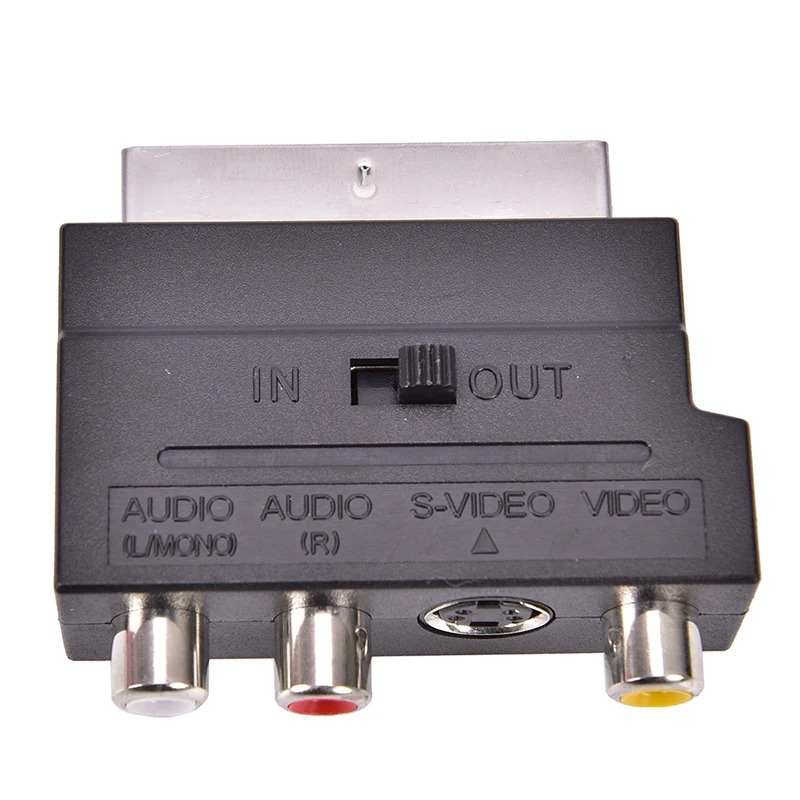 Scart Adapter Av Blok Naar 3 Rca Phono Composiet S-Video Met In/Uit Schakelaar Goud