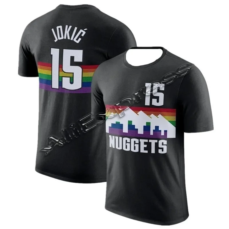 شعبية كرة القدم Jokic No.15 Nuggets Championship قميص نفس القميص الرجال والأطفال تي شيرت مريح وتنفس