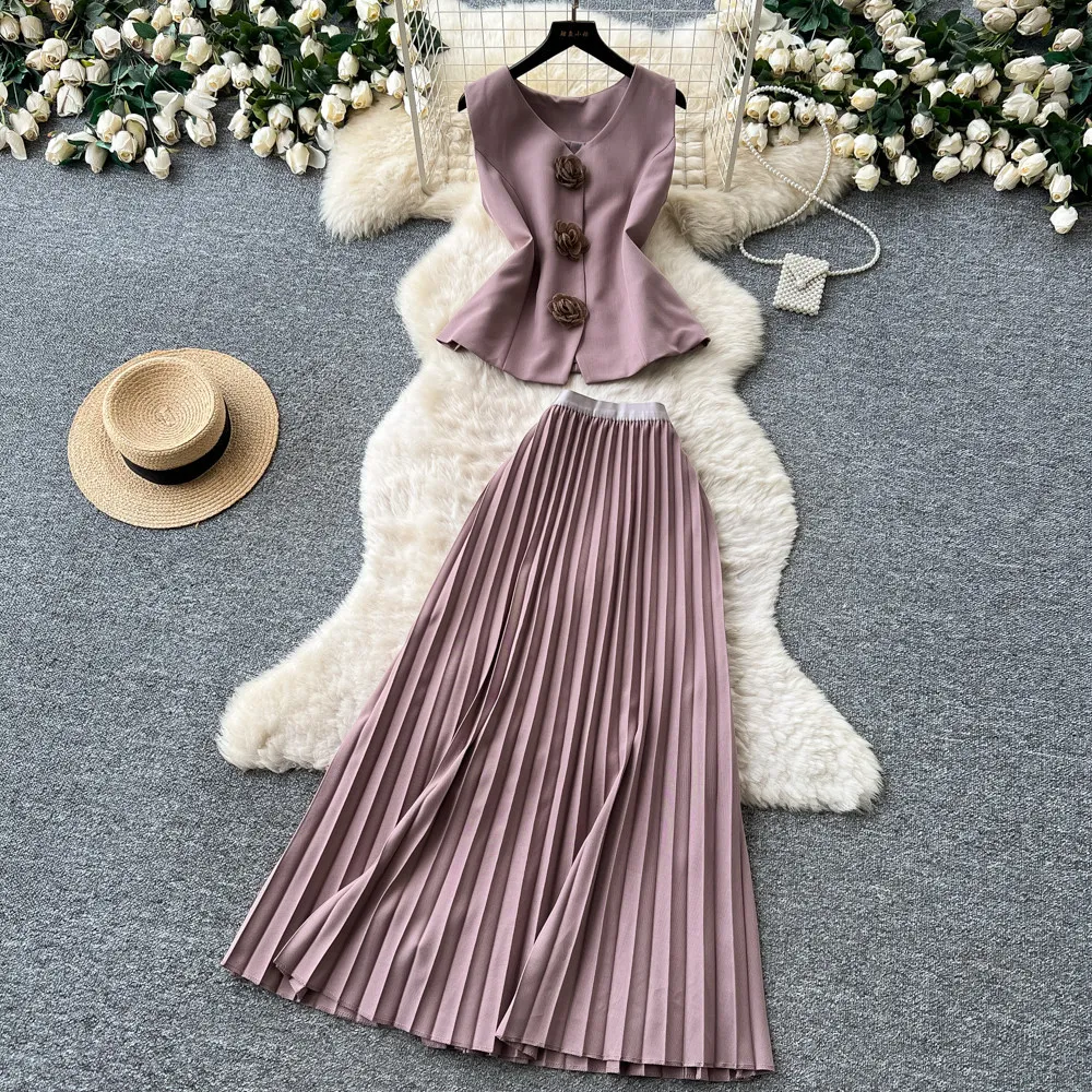 

Women Two Piece Sets Skirt Set Floral Slim Fit V Neck Sleeveless Vest Long Skirts A Line High Waist Y2k Streetwear Elegant 2026