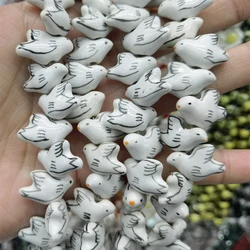 5pcs 18x12mm Hand Painted Pigeon Ceramic Beads For Jewelry Making Loose Spacer Animal Dove Bird Ceramics Bead DIY Accessories