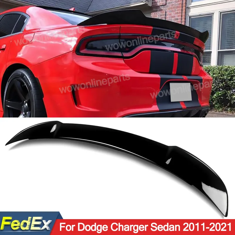 

For Dodge Charger Rear Trunk Spoilers Wings 2011-2023 GT SRT SXT Sedan 4-Door Hellcat Style Gloss Black Rear Bumper Spoiler Lip
