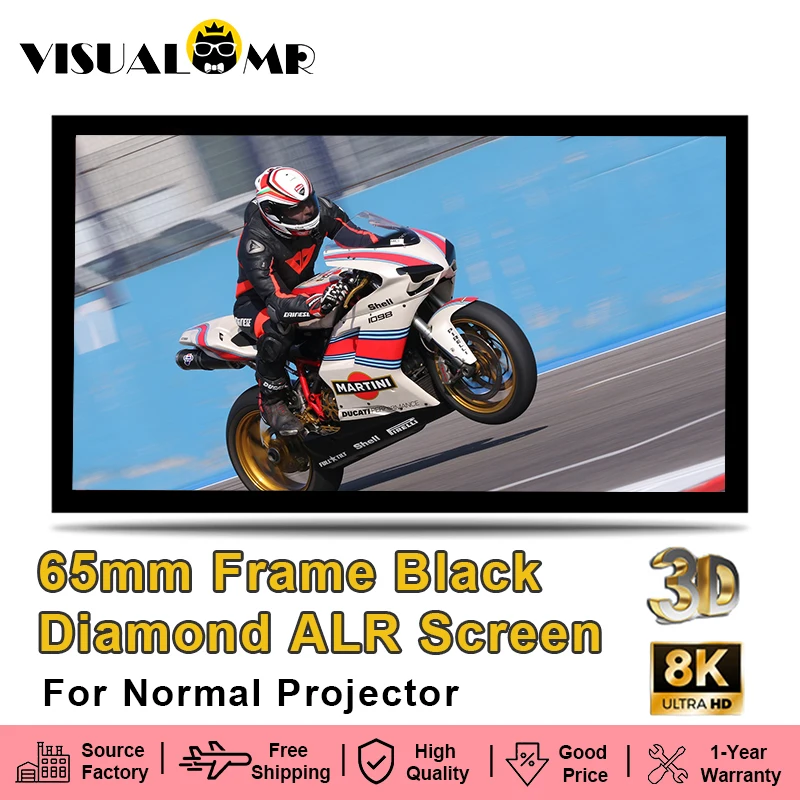 

2025 Новый экран проектора ALR с черным бриллиантом, 6,5 см, фиксированная рамка с рамкой, отклонение окружающего света, 60-250 дюймов, CLR 4K, 8K, 3D-проекция