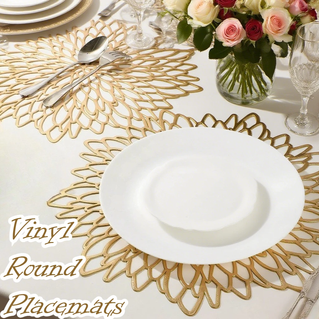 Set of 4 Round Placemats Place Mats Holiday Wipeable Vinyl Placemats Kitchen Dinner Christmas Thanksgiving Farmhouse Wedding