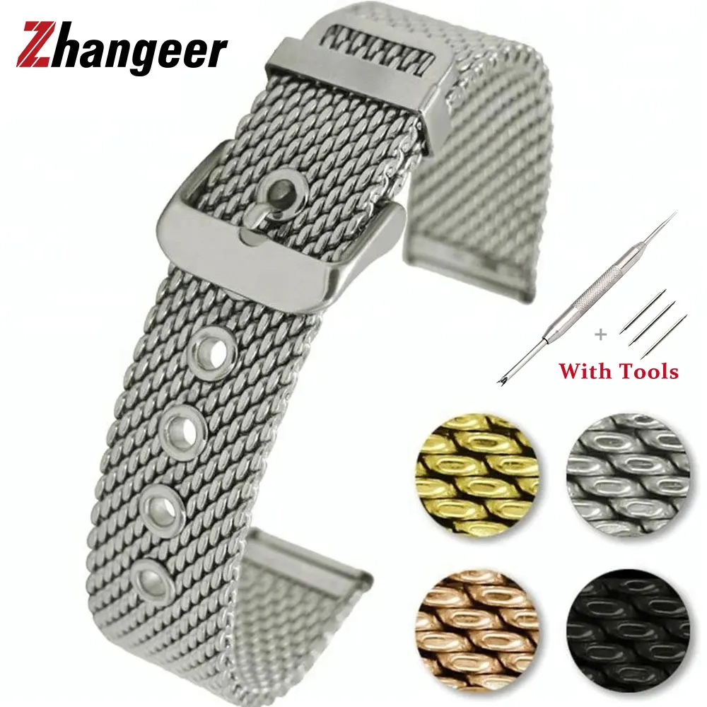 

Zhangeer Coarse Mesh Milanese Strap 22mm 24mm Wristwatch Bands Stainless Steel Buckle Watchbands Comfortable Strap Dropship