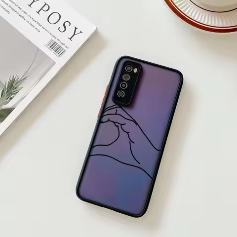 Phone Case For Samsung S21 Plus S24 S23 S22 S20 A53 A54 A71 A72 A73 A34 A51 Finger Gesture Fist Line Art Translucent Back Cover