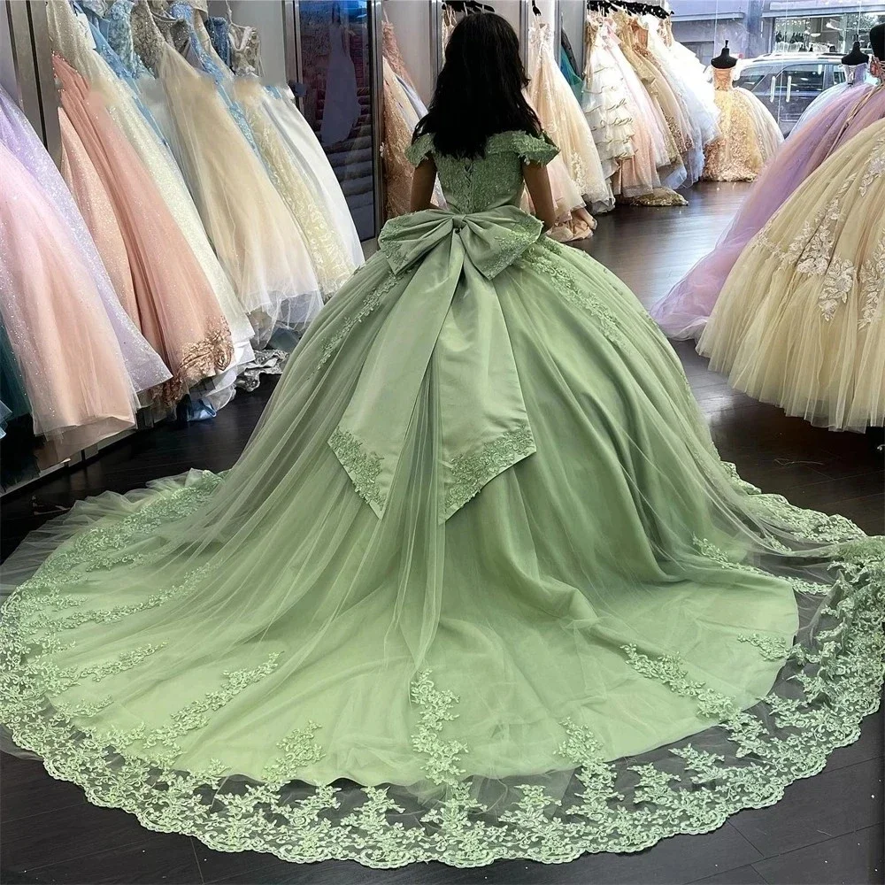 فساتين Quinceanera خضراء بكتف عاري النعناع من Angelsbridep مع دانتيل مقوس ، فستان 16 كرة حلو ، فستان حفلة عيد الميلاد الخامس عشر ، الموضة