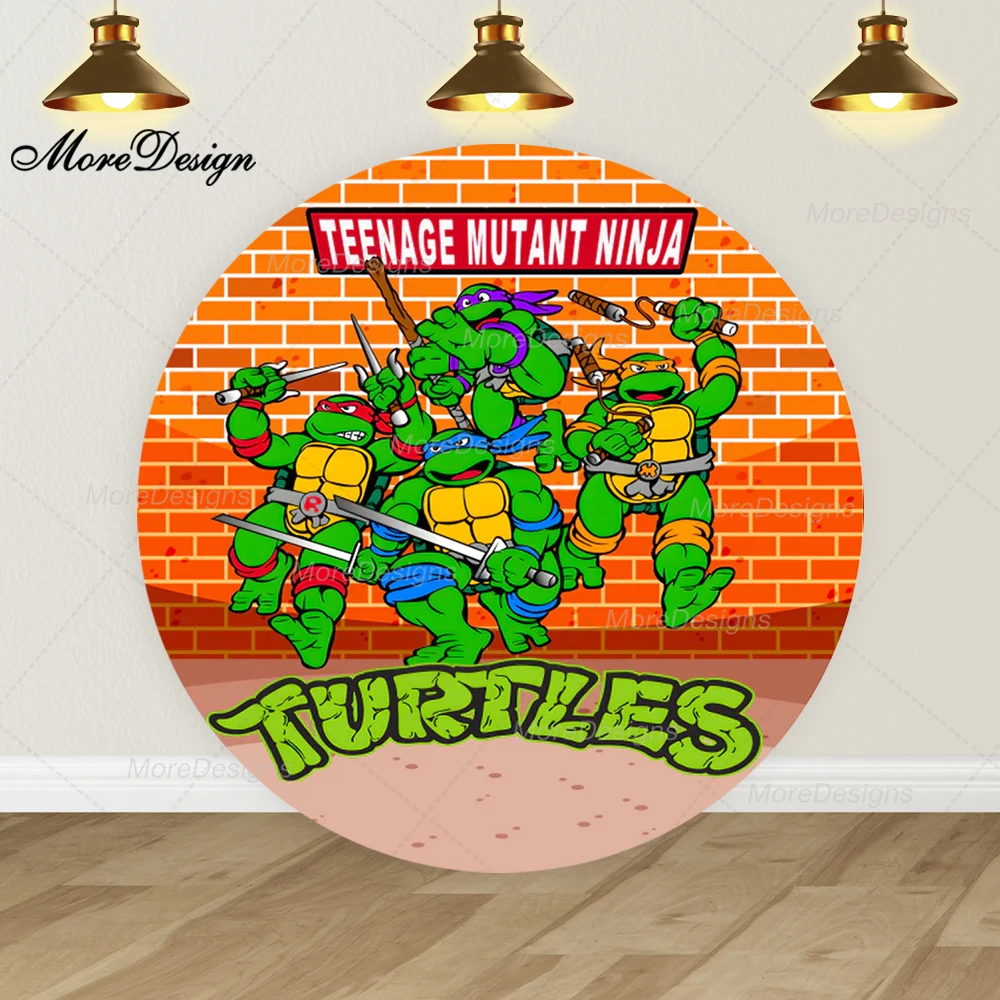 Teenage Mutant Ninja Turtles Photo Backdrop 7th Birthday Party Decor Round Covers Vinyl Fabric Photo Background Banner