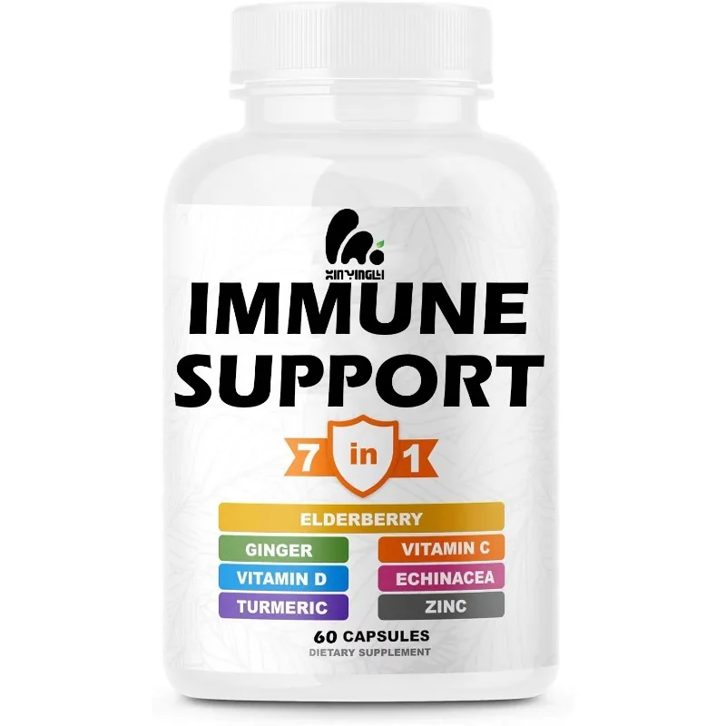 

Vitamin C and D3, elderberry, zinc, echinacea, ginger, turmeric - antioxidant, energy immune health support 60 capsule