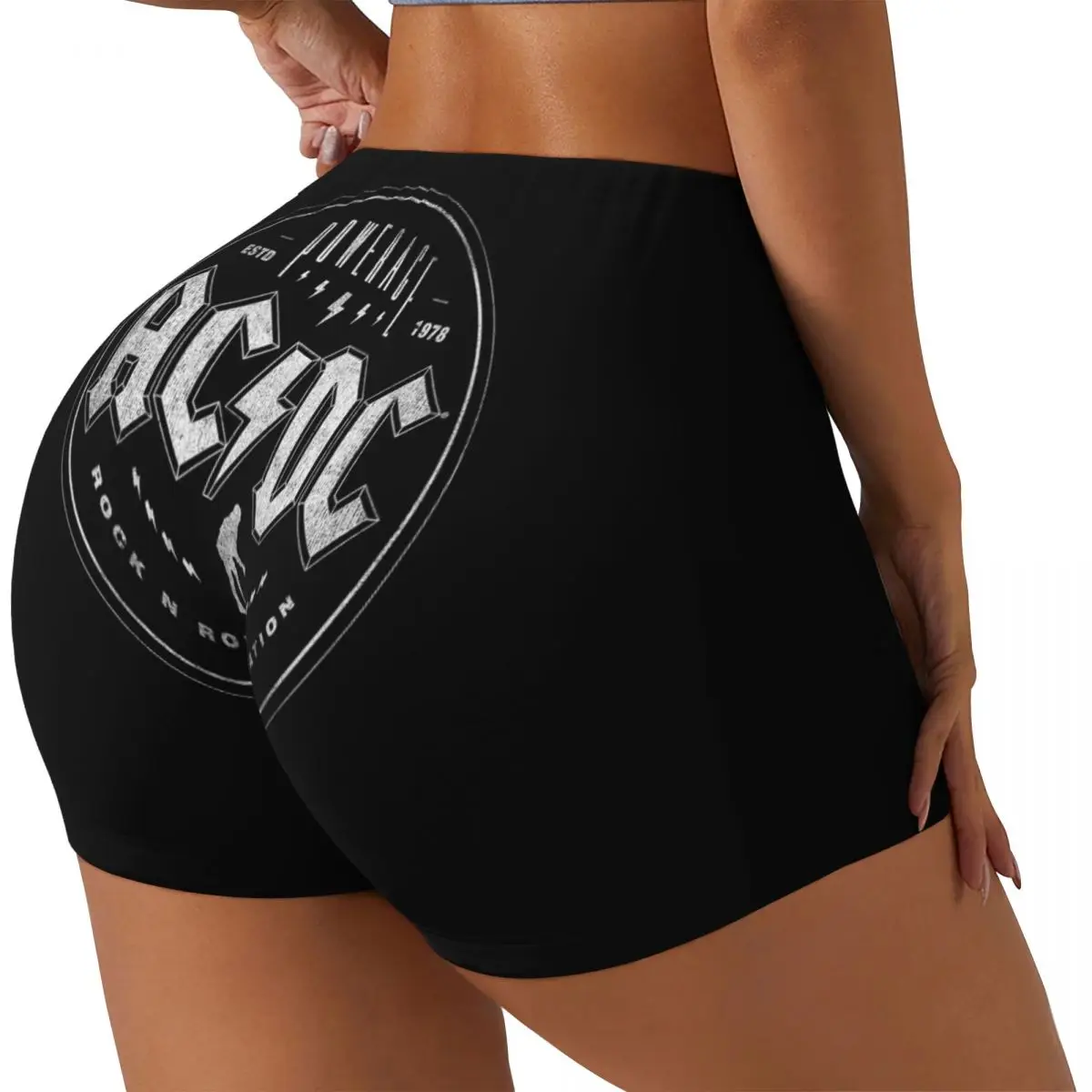 Custom Vintage Rock AC /DC Biker Running Gym Shorts for Women Heavy Metal Music Band Athletic Workout Yoga Shorts