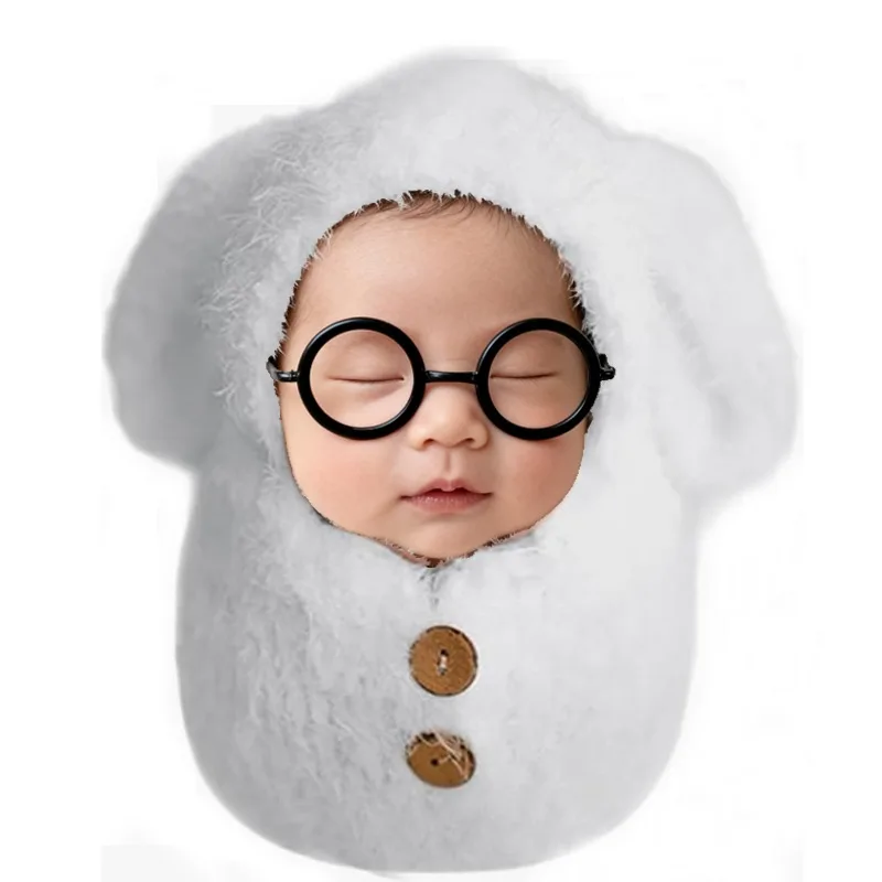 Bunny Photo Shoot Prop with Knit Egg Shell Wrap & Hat, Newborn Photography Outfits and Villus Accessories for Baby Pictures