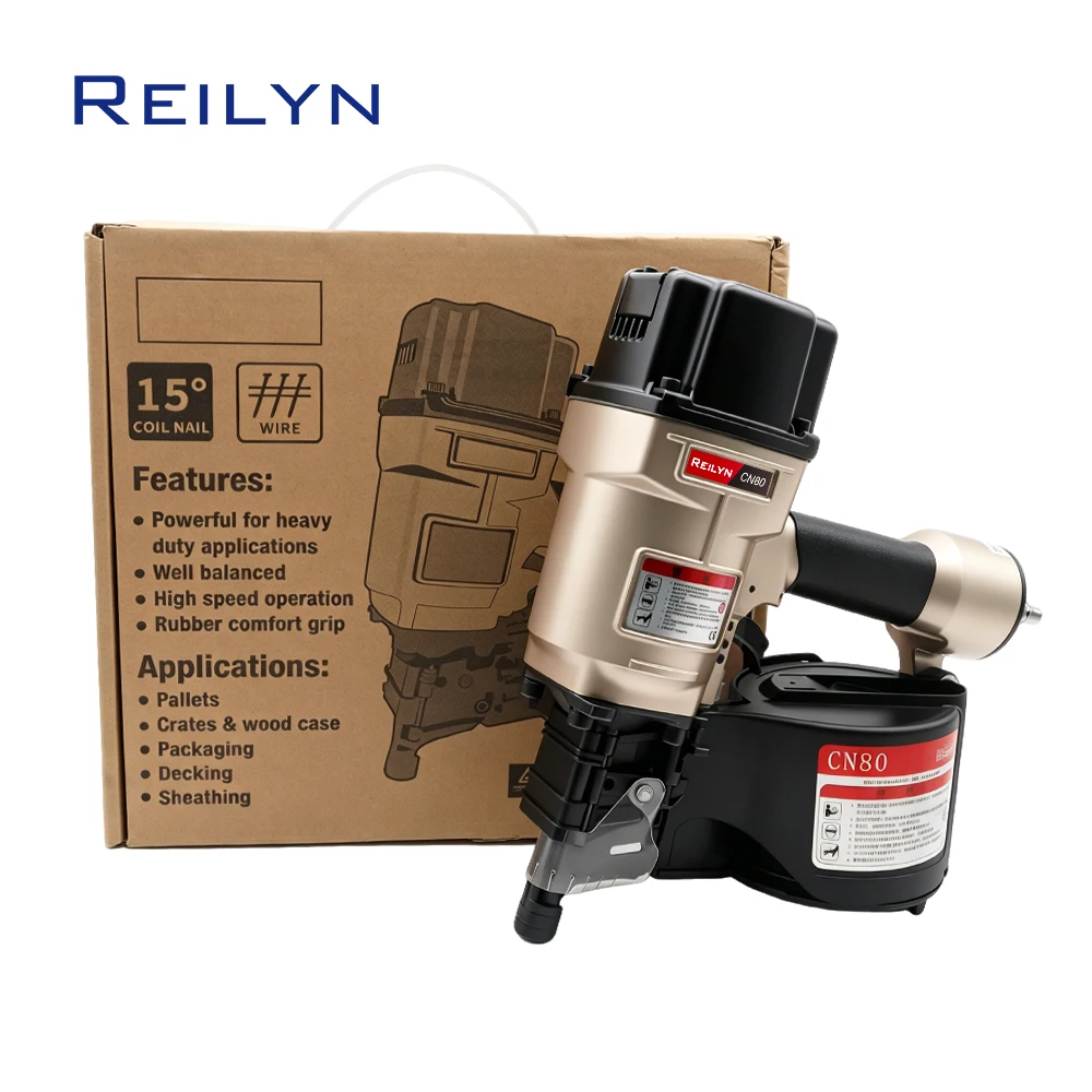 Reilyn CN80 Pallet Coil Nailer Siding Nail Gun Nailing Machine 50-83mm for Making Crate Sheathing Woodworking Pneumatic Tool