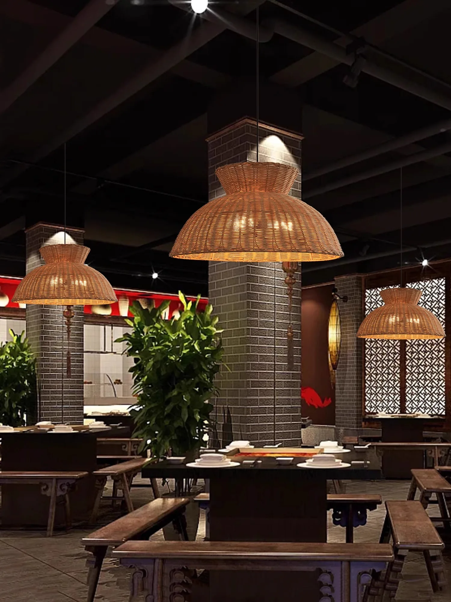 New Hotel Decoration Rattan Chandelier Modern Creative Homestay Study Retro Lighting Lamps Ring Light Personality Innovation