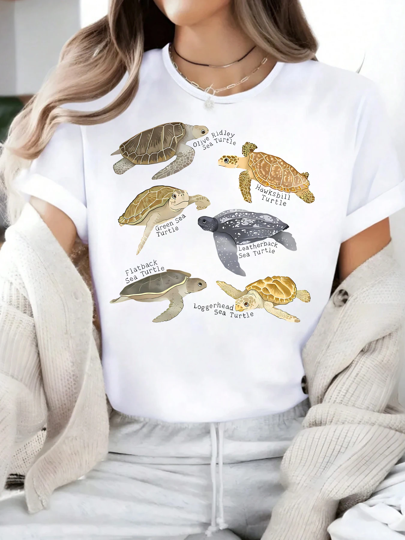 

Turtle pattern round neck plus size women T-shirt short sleeve trend printing elastic half sleeve T-shirt