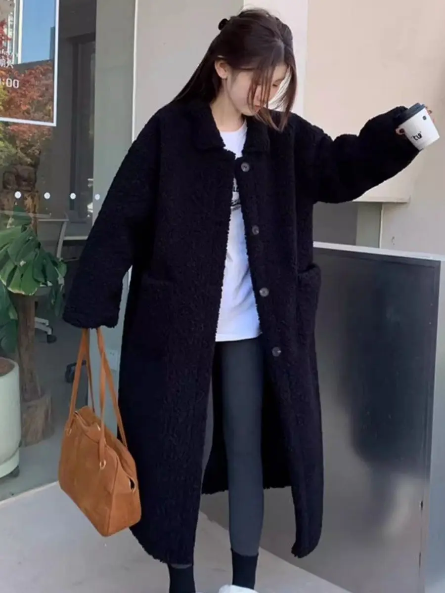 

Женское утягивающее пальто из меха ягненка больших размеров, свободное меховое пальто средней длины, корейское повседневное зимнее пальто для поездок на работу