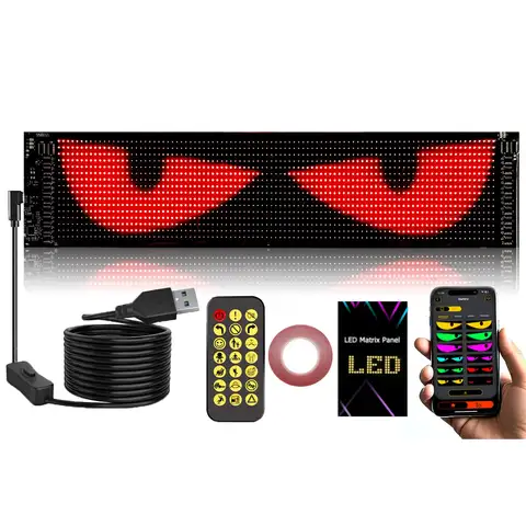 자동차 창문용 소프트 스크린 DIY 자동차 다이나믹 LED 스마트 컬러풀 아이 램프 트럭 앞 유리용 소프트 스크린 LED 아이 (4.72인치 * 23.42)