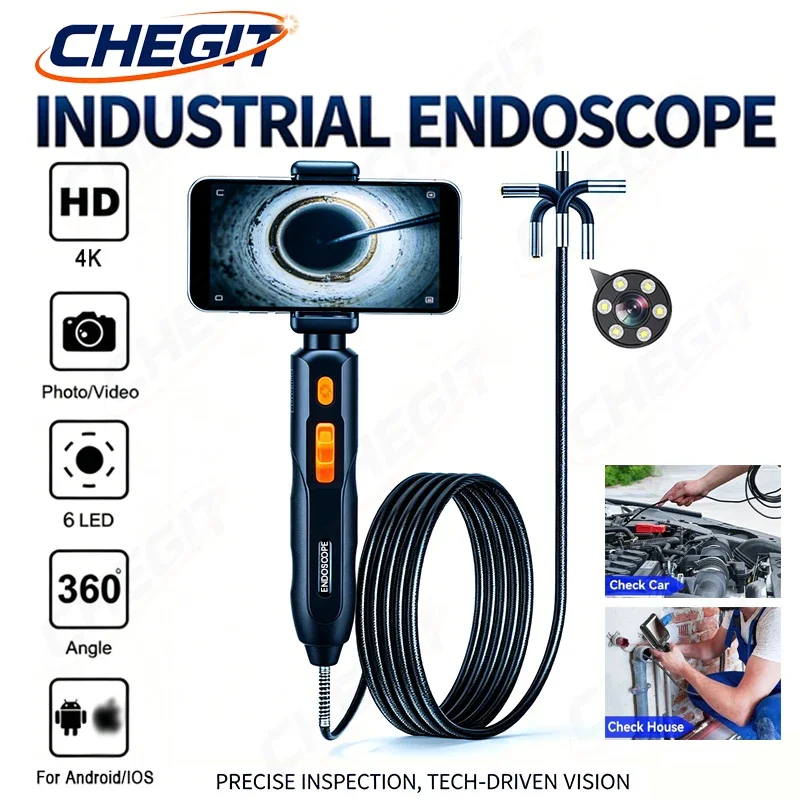 

Mobile Endoscope Camera 4K UHD Two-Way Articulated Borescope Camera with Light for Automotive Car IOS Android
