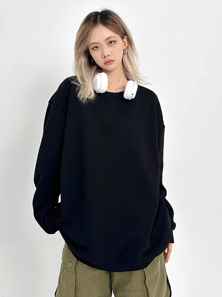 هوديي للرجال والنساء بلون سادة ورقبة دائرية مناسب على الطراز الأمريكي عالي الشارع، ثقيل الوزن، بأكمام طويلة للأزواج