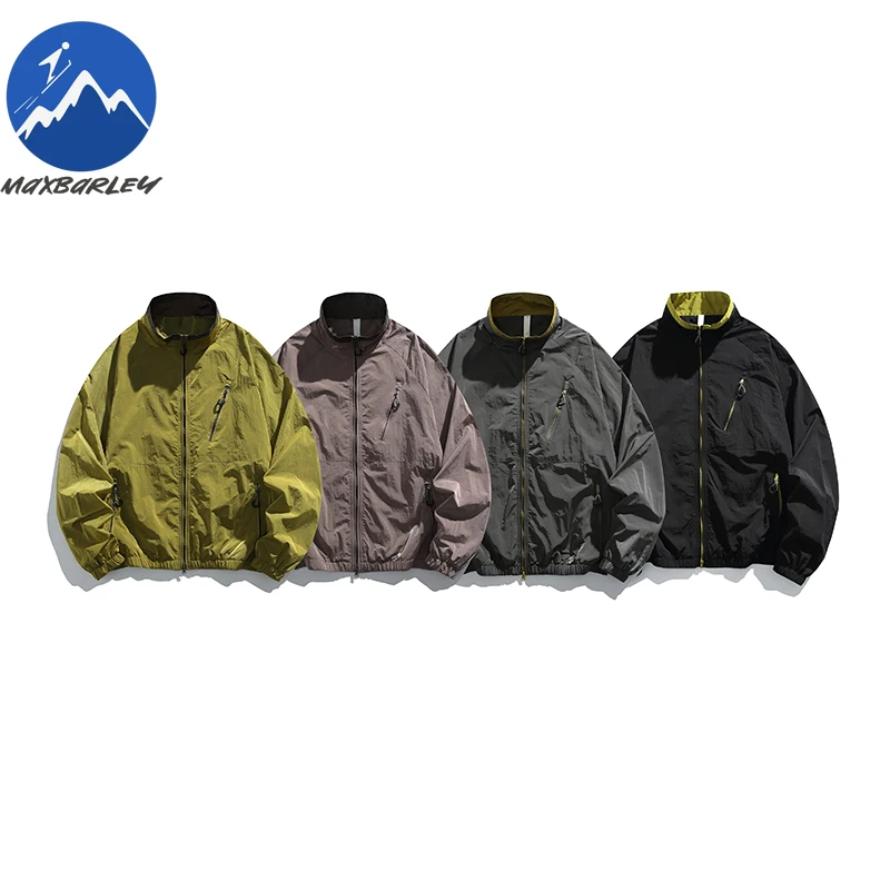 Maxbarley Jacket Outdoor Hiking Triple Proof Stand Collar Jacket Men Autumn Durable Moisture Wicking Quick Dry Thin Garment