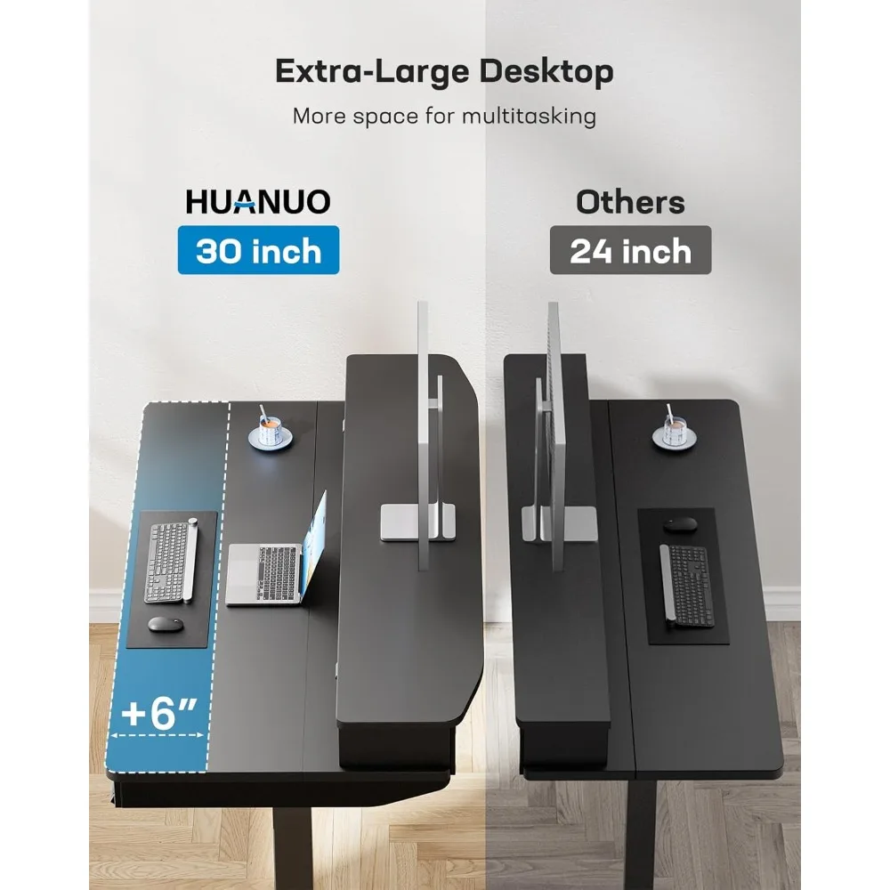 Scrivania ergonomica elettrica ad altezza regolabile con cassetti in legno e contenitore a due livelli per l'home office