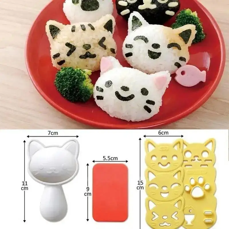 1 Set Silicone Rice Ball Mould Cute Cat Bunny Japanese Style Bento Maker Cooking Tools Sushi Nori Rice Mold Home Kitchen Gadgets