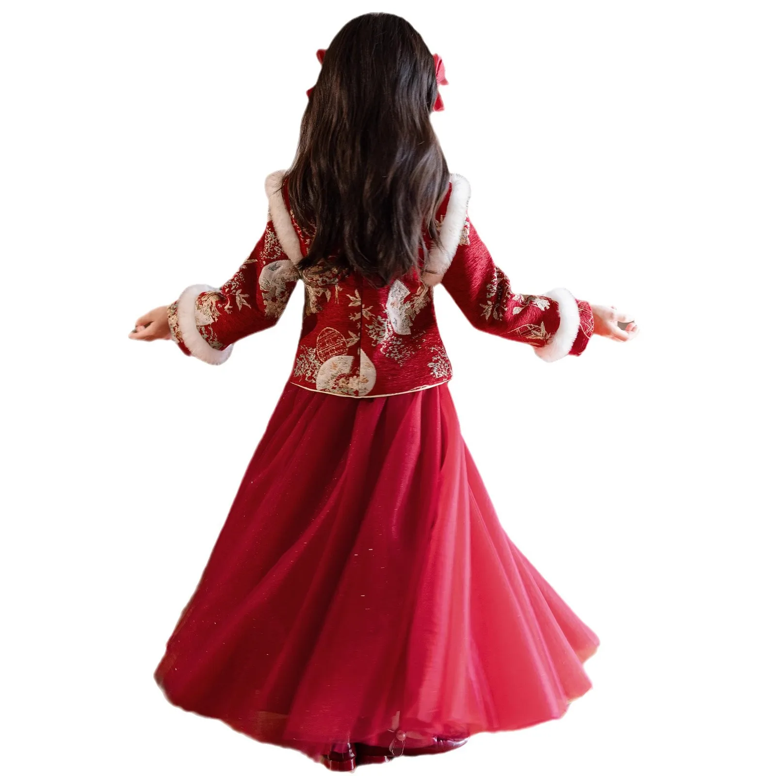 Hanfu الفتيات الشتاء سميكة 2025 ملابس السنة الجديدة للأطفال السنة الجديدة تانغ الملابس الدافئة نزهة الملابس الملابس الشتوية