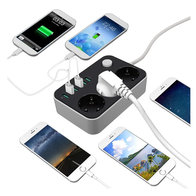 LDNIO USB Power Strip Charging 6 USB Port 5V 3.4A Charger Adapters 3 AC Power Socket Outlets EU Plug Extension Socket