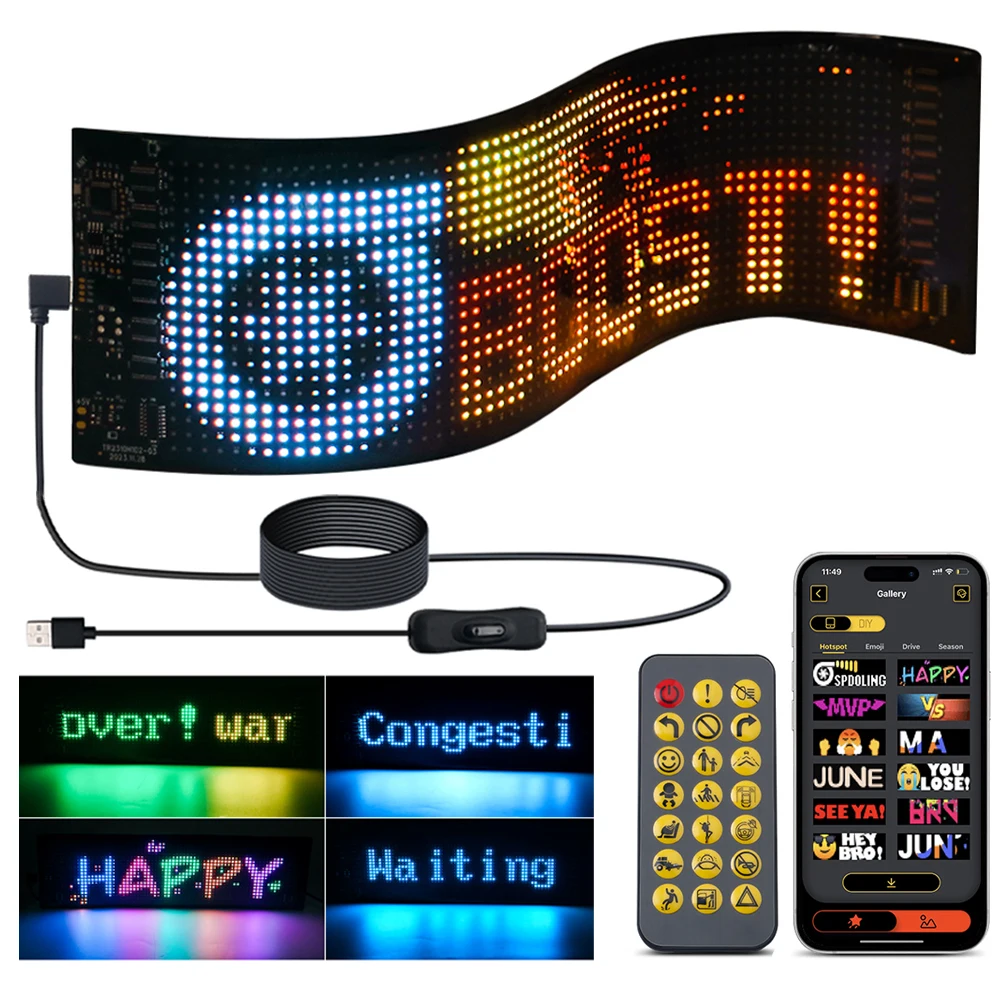 5V USB LED Matrix Pixel Panel Light With App Control Scrolling Bright Advertising LED Sign Flexible DIY For Car Window Animation