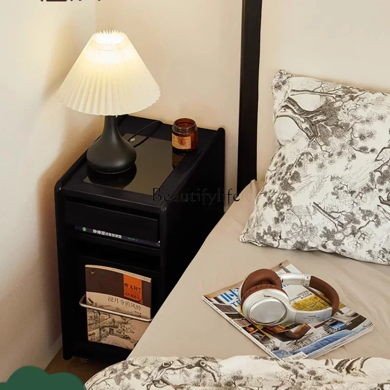 X4 Super narrow bedside table small apartment French retro bedroom multi-functional locker