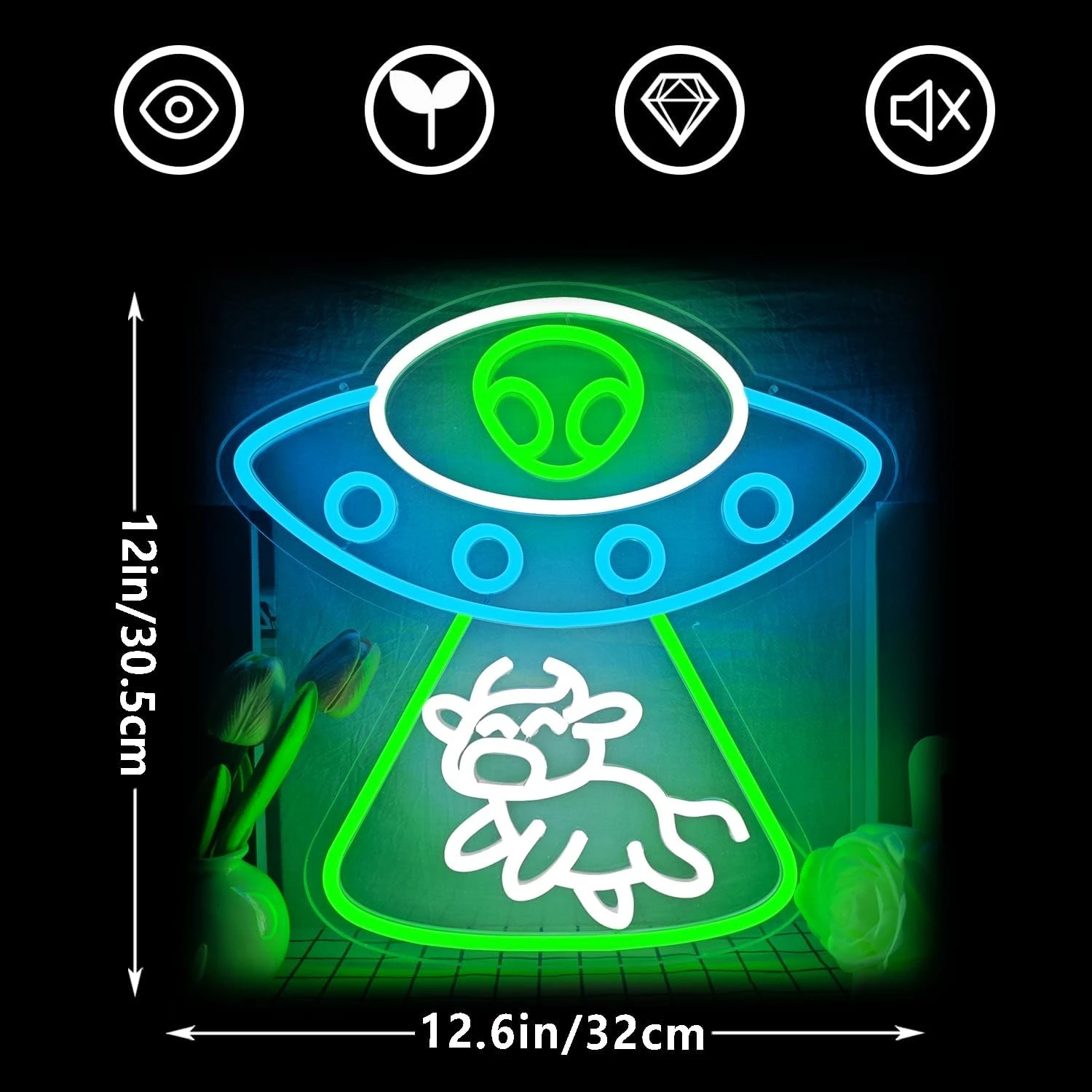 Alien UFO Neon Sign Dimmable LED Neon Light for Bedroom Man Cave Alien Spaceship Cow Wall Decor Kids Birthday Gift USB powered