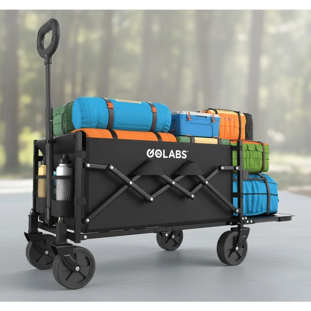 

Collapsible Wagon Cart 350lb Load 100L Expandable Storage Foldable Heavy Duty Garden Cart with Cup Holders for Camping Groceries