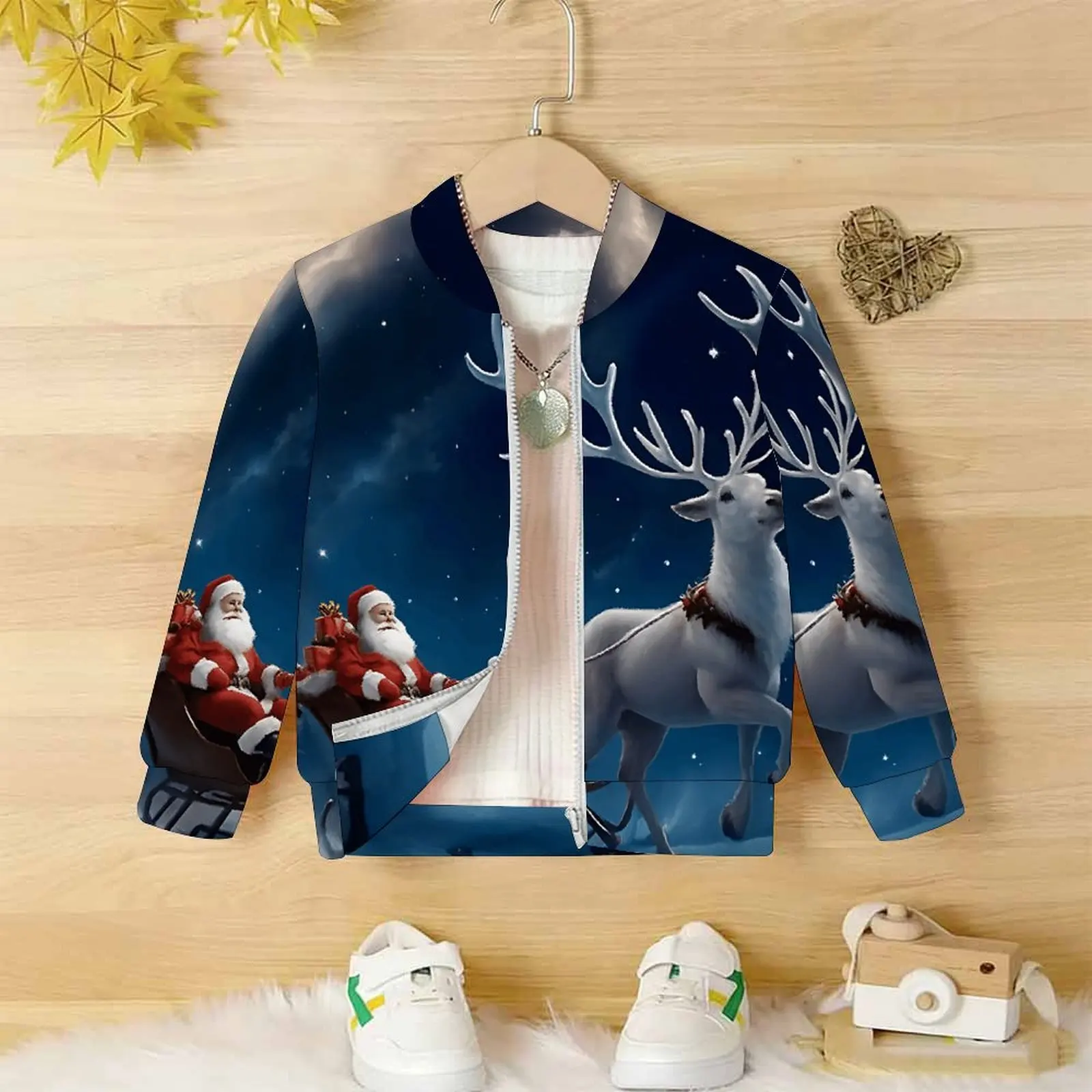 Fashion Tops Everyday Wear Autumn Kids Christmas Baseball Uniform Girls Printed Coats Winter Zippered Long Sleeve