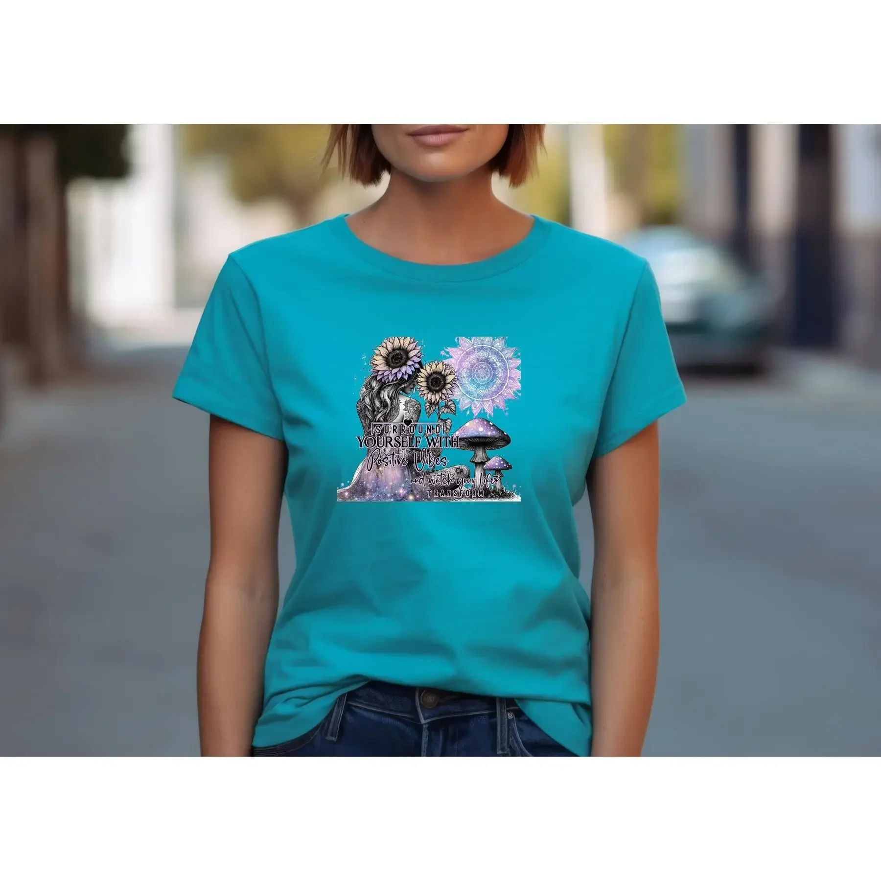 Surround Yourself with Positive Vibes Mushrooms T Shirt Tshirt Graphic T s 100 Cotton Multiple Colors Available