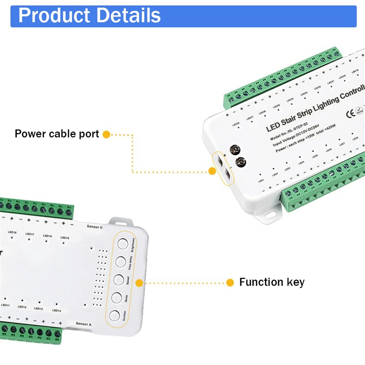 ABZV-Stair LED Motion Sensor Controller Smart Stair Induction Controller LED Strip Dimmer Stairway Light Controller