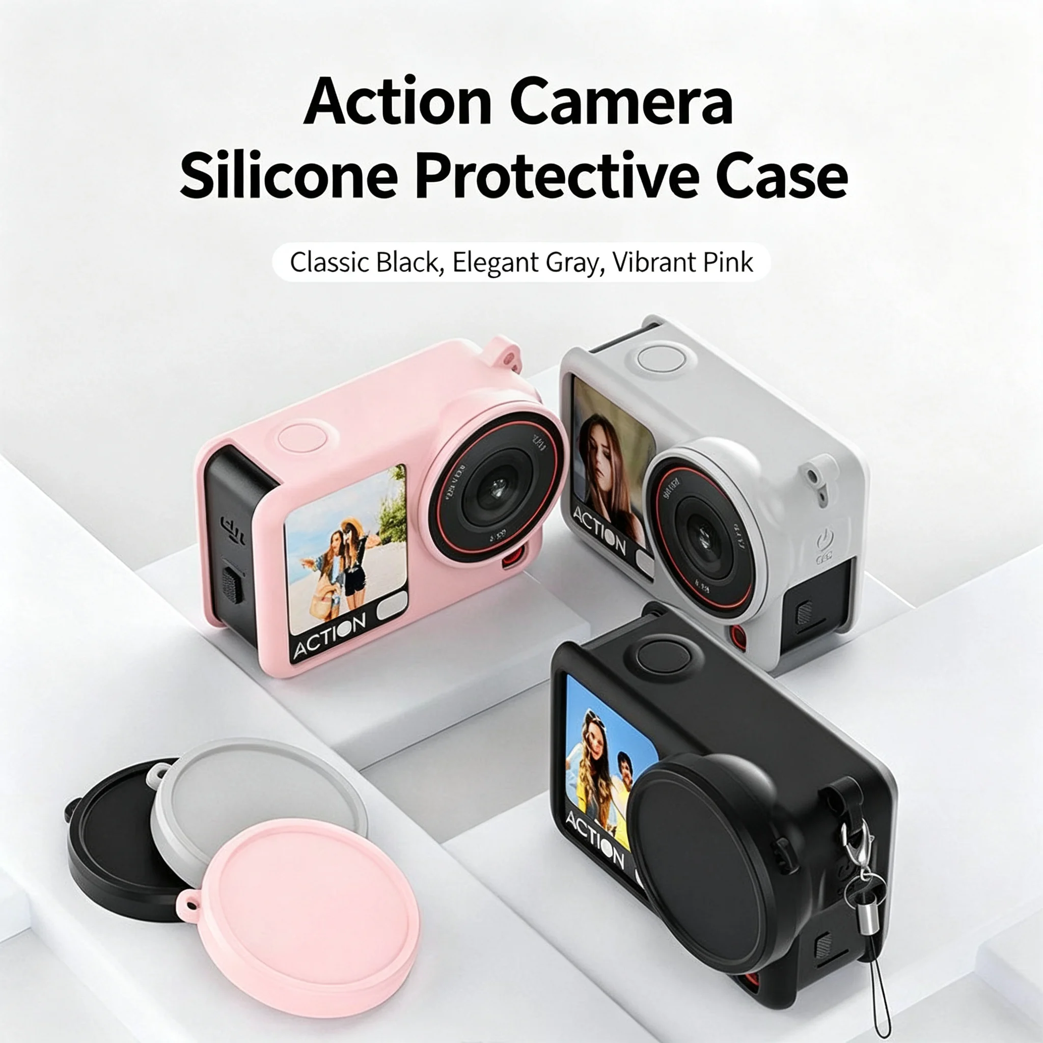 Silicone Case for DJI Osmo Action 6, Shockproof Full Coverage with Lens Cap & Lanyard Hole  Skin-Friendly Smooth Touch  Magnetic