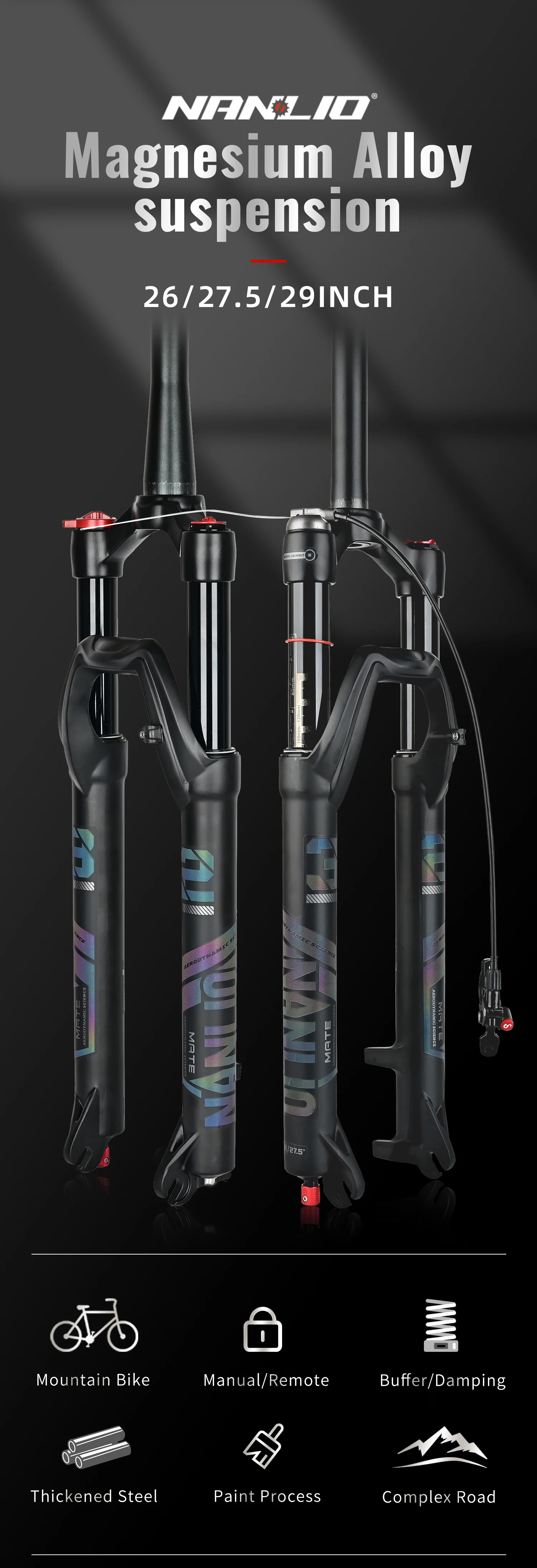 NANLIO X7 Fahrrad-Luftgabel, Rückprall-Einstellung, 26/27,5/29 Zoll, gerade/konisch, RL/LO MTB-Fahrradgabel, 120 140 mm, Reisen – Detail 3