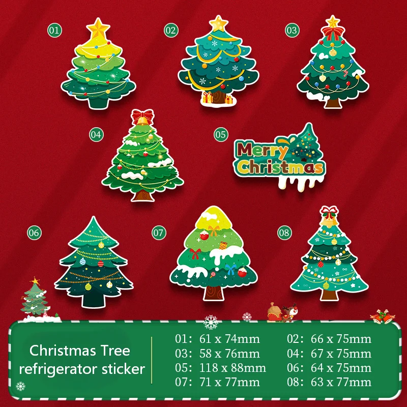 8PCS/SET Christmas Decorations Cartoon 3D Refrigerator Stickers Santa Claus Tree Reindeer Magnetic Festival Supplies Wholesale