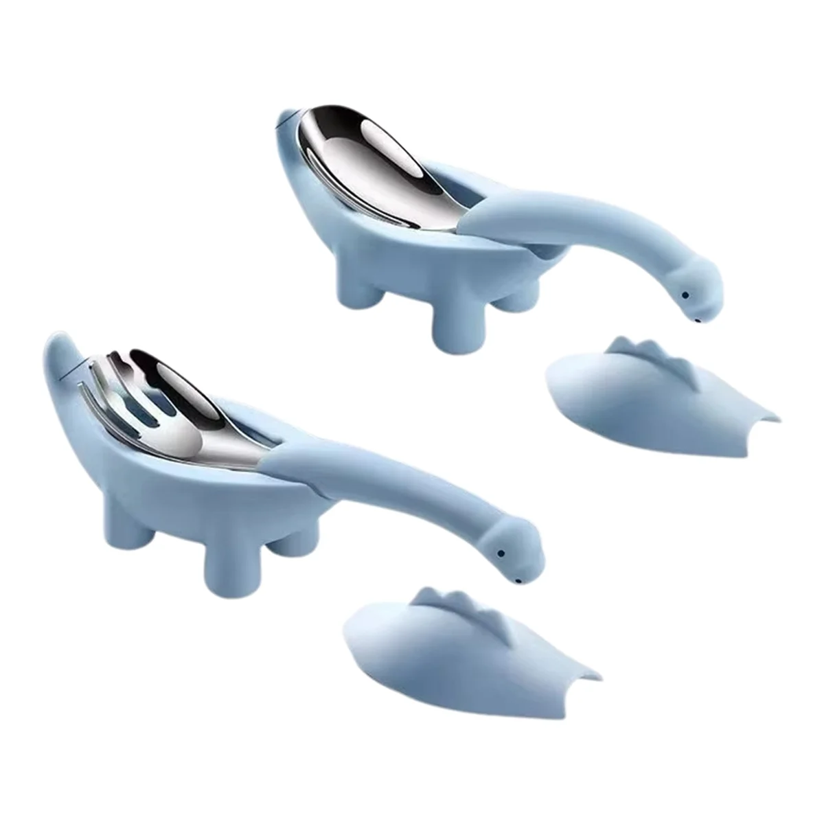 

B87B-динозавр в форме детского питания, ложка для кормления, вилка, детский мультяшный набор посуды из нержавеющей стали, синяя посуда