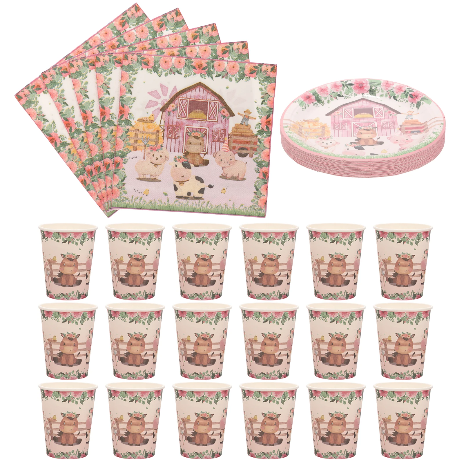 

1 set Farm Theme Paper Plates Cups Animal Print Decorative Tableware For Party Shower Wedding Farm Party Decoration