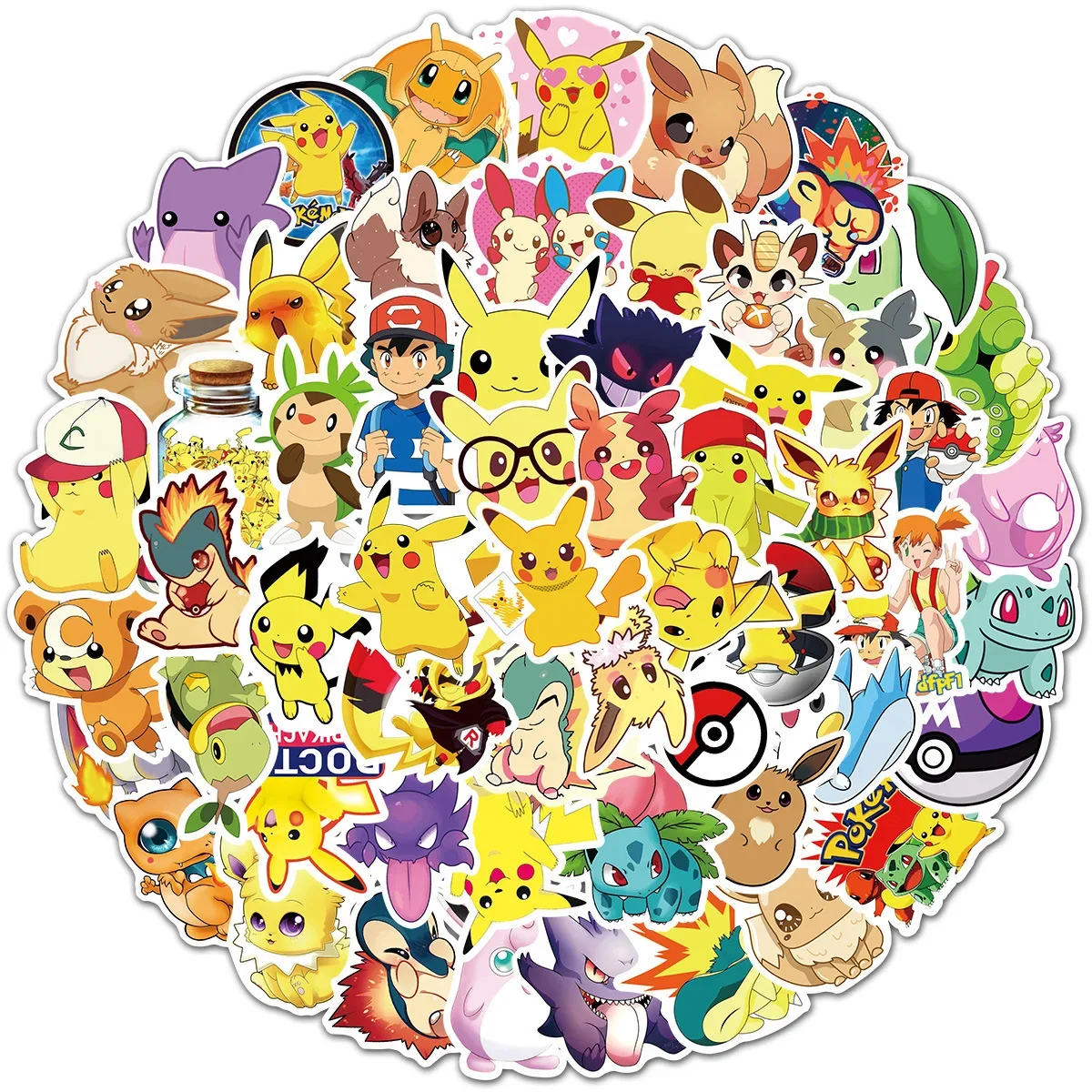 100Pcs Pokemons Kawaii Pikachu Stickers for Luggage Skateboard Phone Laptop Motorcycle Bicycle Guitar Sticker Kids Toys