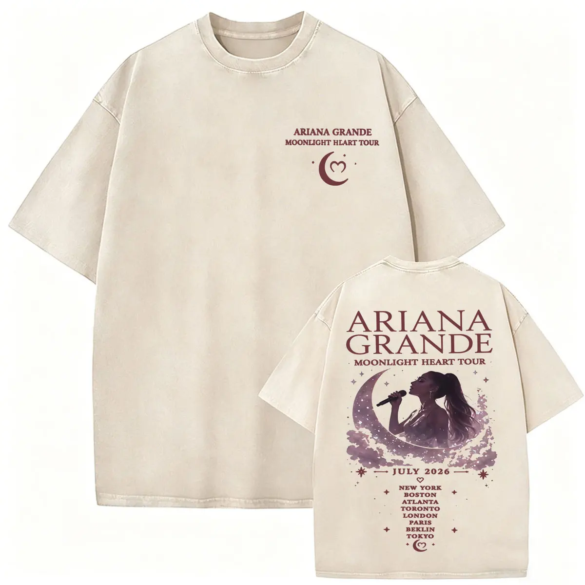 Ariana Grande Moonlight Heart Tour 2026 Vintage Washed T Shirts Men Women Harajuku Fashion T-shirt Summer Tops Streetwear Tshirt