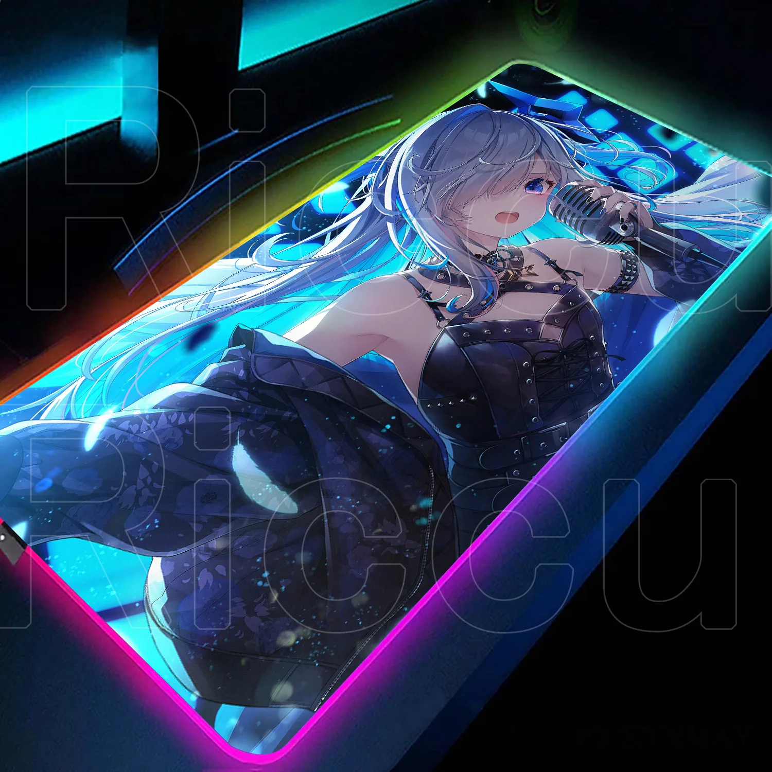 Large LED Light Keyboard Mat Hololive Amane Kanata MousePad Table Backlit 900X400MM Aesthetic Decoration Desk Rug PC Accessories