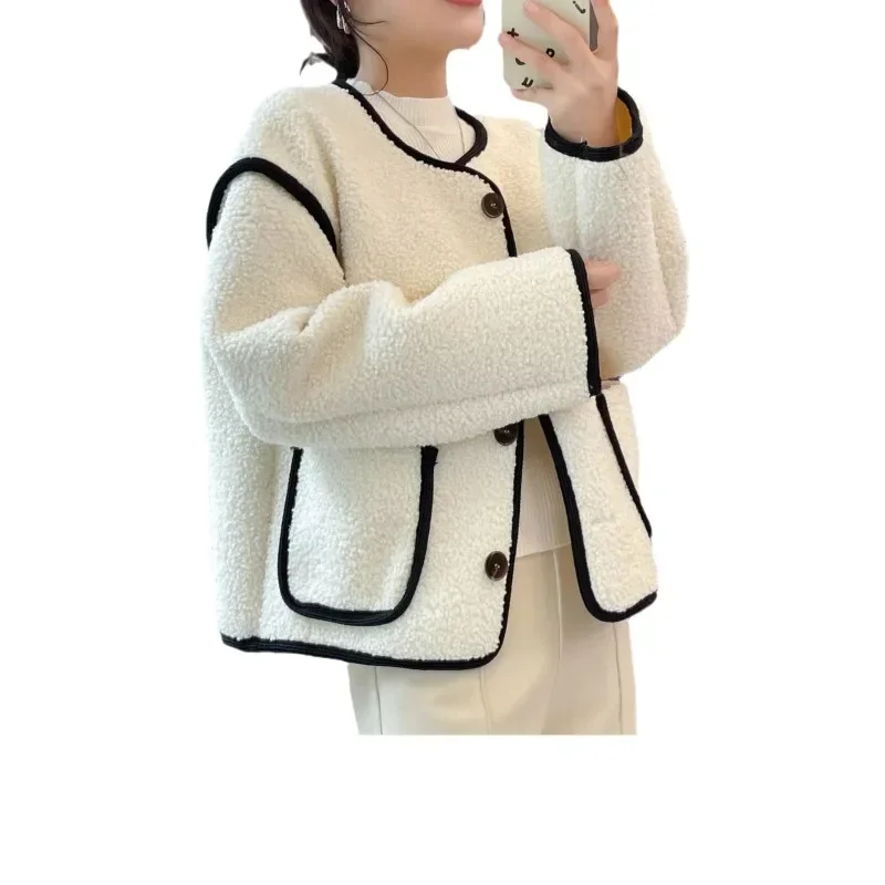 Lamb Wool Jacket for Women, 2024 Autumn and Winter New Collection, Women\'s Cardigan, Lamb Wool Loose and Thick Fur One-piece Top