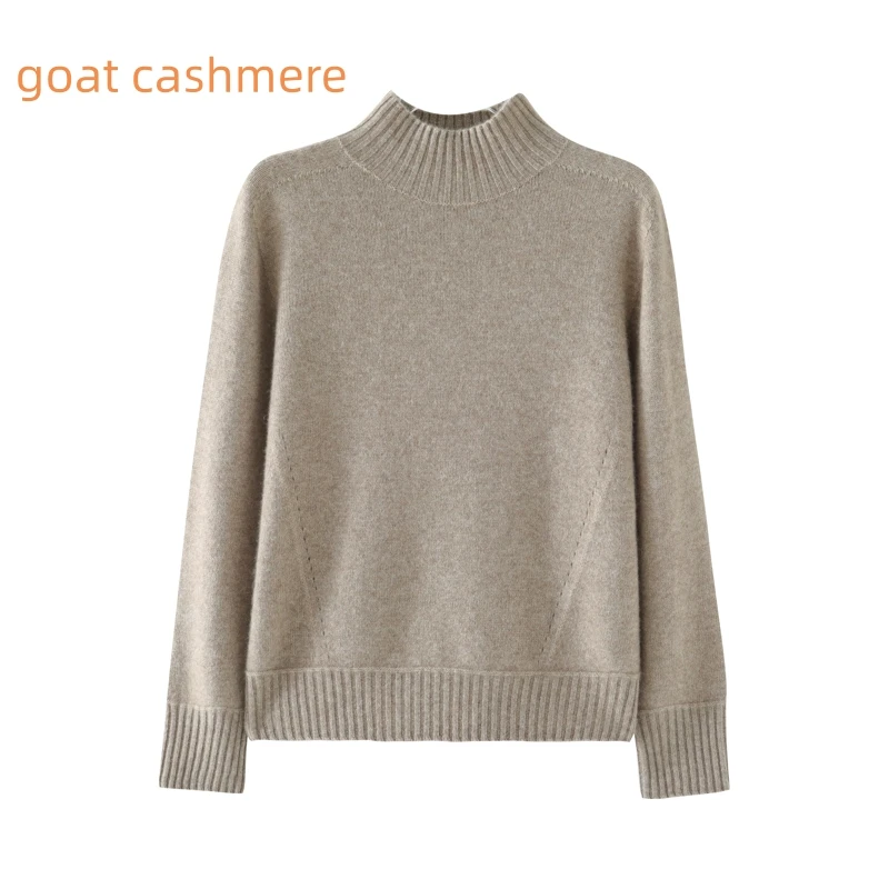 Seamless Semi High Neck Goat Cashmere Sweater For Women Elegant AutumnWinter Solid Color Loose Fashion Luxury Pullover Top