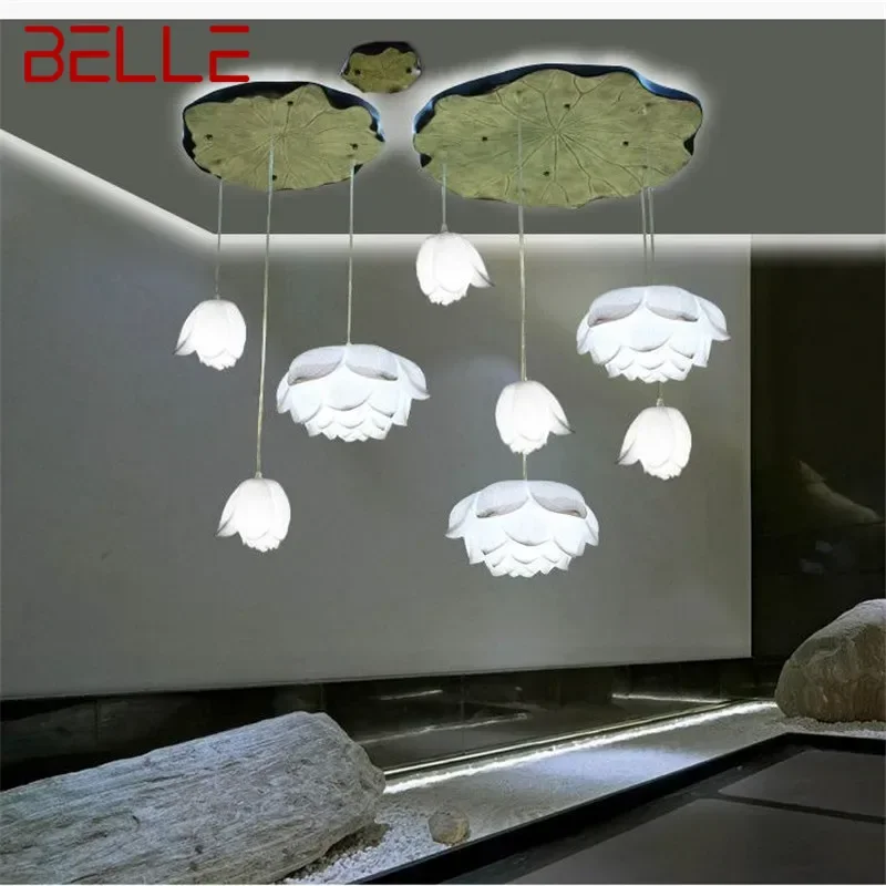 BELLE Contemporary Lotus Pendent Lamp Retro Creativity Living Room Restaurant Bedroom Villa Hotel StaircaseTearoom Chandelier