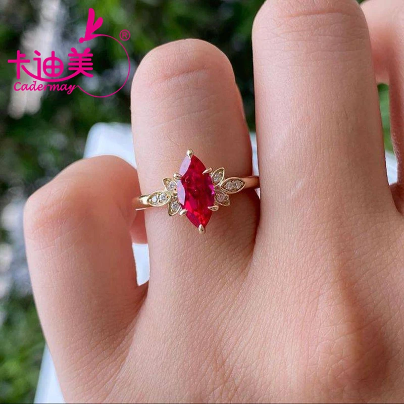 

CADERMAY Муассанит Высококачественные серебряные кольца 925, выращенные в лаборатории рубиновый сапфир с инклюзионным кольцом для женщин, ювелирные изделия