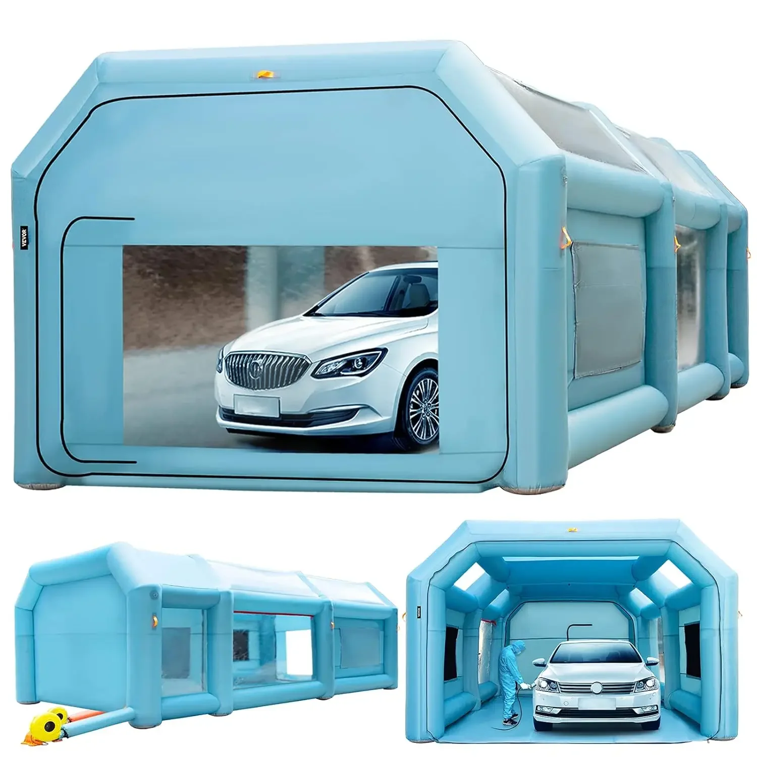 Portable 26x15x10ft Inflatable Paint Booth Tent w/Air Filter System & 2 Blowers Bundle with 25FT 12IN PVC Flexible Duct Hosing