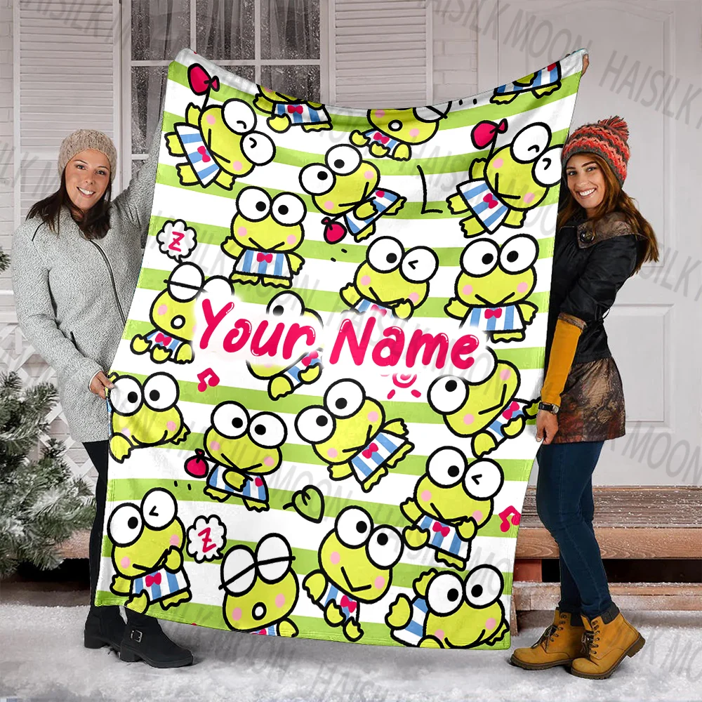 (Memo U Name) Customized Name Sanrio Keroppi Printed Blanket All Seasons Multi-purpose Blanket Suitable for Sofa, Travel, Car