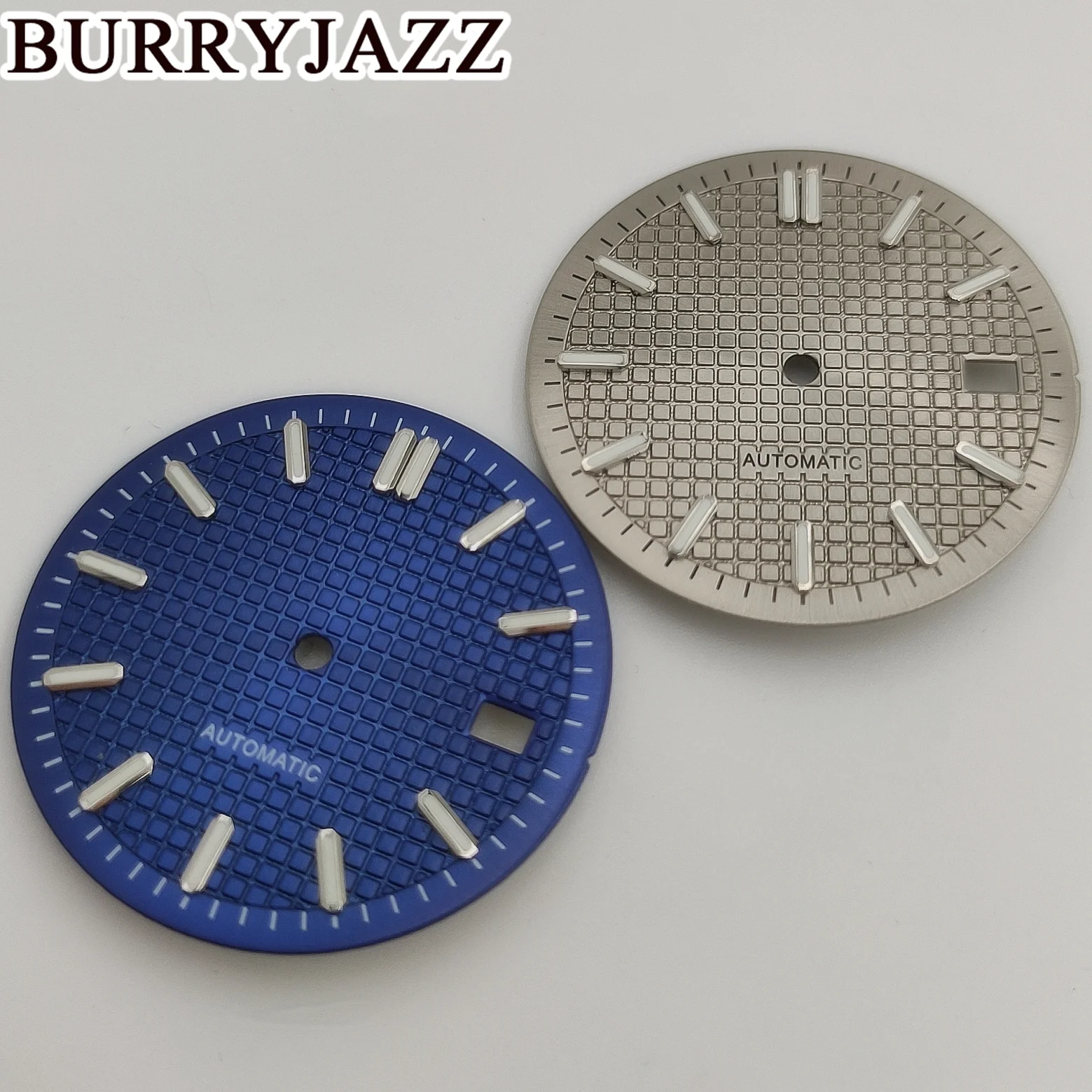 BURRYJAZZ 31mm No Logo NH35 Watch DialsSilver Green Blue Gray Dial Green Luminous