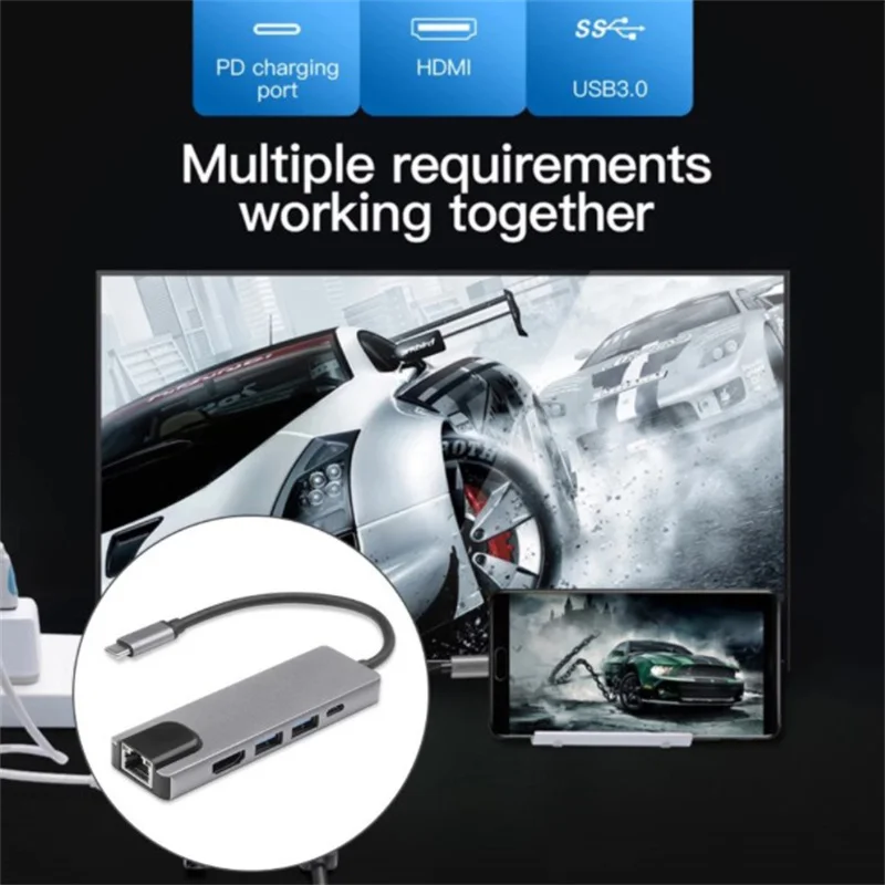 5 In 1 USB C Hub Type C To 4K -compatible Adapter RJ45 Network 100M Ethernet Lan Charger Port Adapter For Macbook Pro